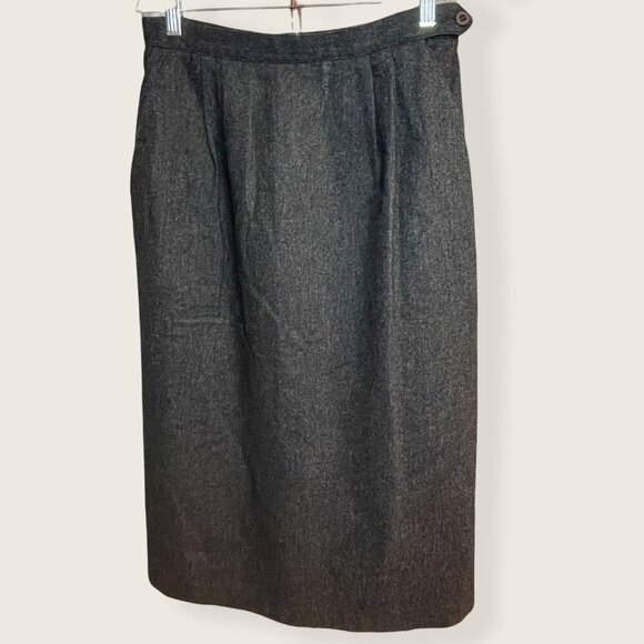 Vintage 80s Liz Claiborne Straight Gray Wool Blend Pleated Skirt with Pockets - Picture 1 of 10